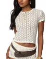 Edikted Rye Stretch Lace Sheer T-shirt In Cream