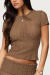 Edikted Rye Sheer Textured T-shirt Top In Brown, Women's At Urban Outfitters In Brown