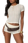 Edikted Rye Stretch Lace Sheer T-shirt In Cream
