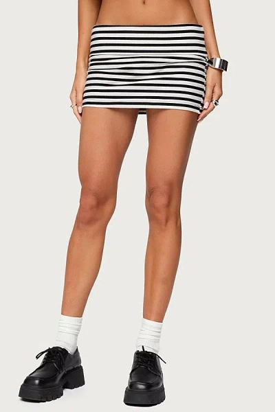 Edikted Rylan Striped Fold Over Mini Skort In Black/and/white, Women's At Urban Outfitters