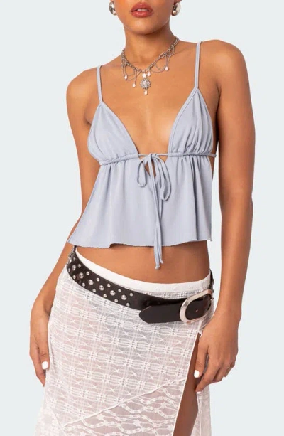 Edikted Rylee Tie Front Open Back Top In Light-blue