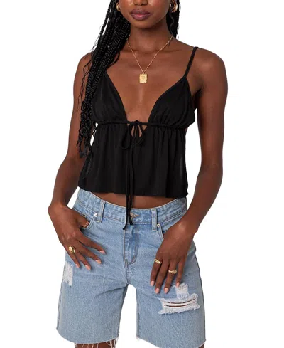 Edikted Rylee Tie Front Open Back Camisole In Black