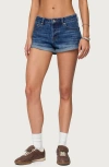 Edikted Rylin Cuffed Low Rise Denim Shorts In Blue