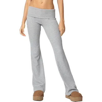 Edikted Sab Waffle Knit Foldover Pants In Gray-melange