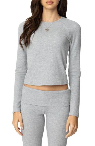 Edikted Sab Waffle Knit Long Sleeve Top In Gray-melange