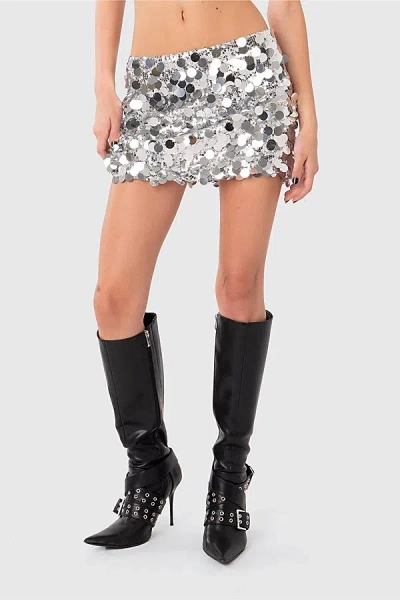 Edikted Sabina Low-rise Sequin Mini Skirt In Silver, Women's At Urban Outfitters