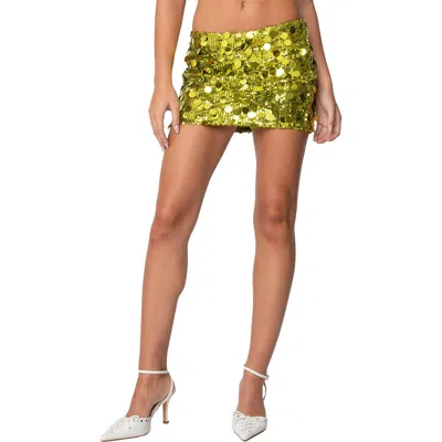 Edikted Sabina Low-rise Sequin Mini Skirt In Green