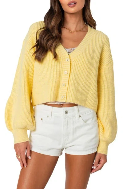 Edikted Sabrina Bishop Sleeve Crop Cardigan In Yellow