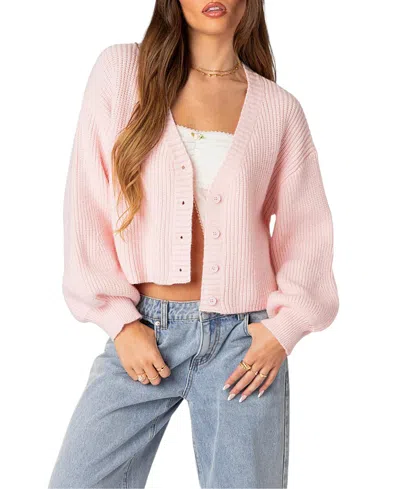 Edikted Sabrina Balloon Sleeve Crop Cardigan In Light-pink