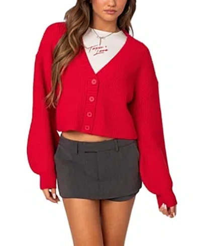 Edikted Women's Sabrina Chunky Knit Cropped Cardigan In Red