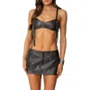 Edikted Sadaf Faux Leather Bra Top In Brown-washed