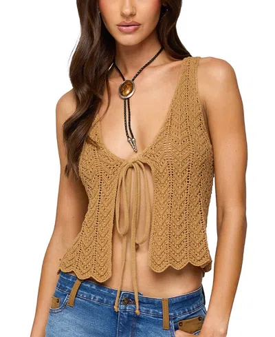 Edikted Sadiee Split Front Knit Top In Brown
