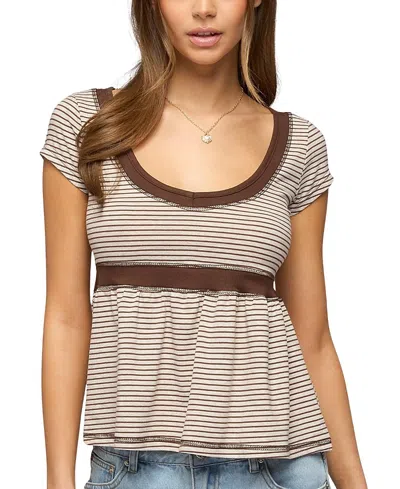 Edikted Sady Contrast Striped Babydoll Top In Neutral