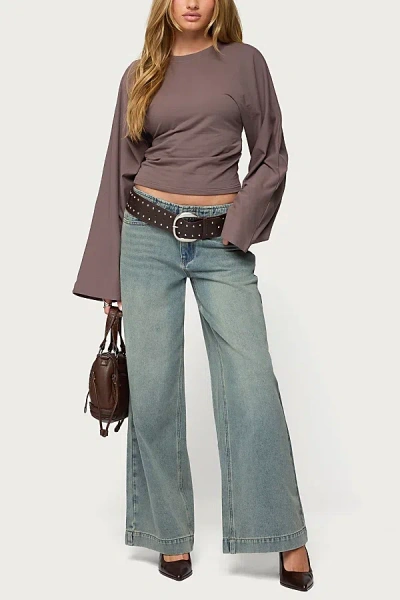 Edikted Saffie No Waistaband Low Rise Baggy Jeans In Blue/vintage/washed, Women's At Urban Outfitters