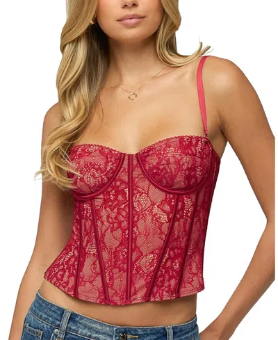 Edikted Saffire Detachable Straps Lace Corset In Burgundy