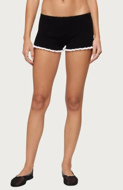 Edikted Saffra Contrast Ruffle Knit Micro Shorts In Black