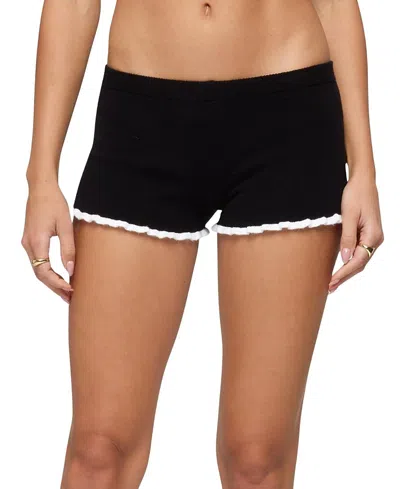 Edikted Saffra Contrast Ruffle Knit Shorts In Blue