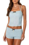 Edikted Saffron Smock Detail Cotton Blend Corset Top In Blue