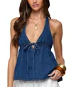 Edikted Safia Denim Halter Top In Blue