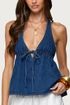 Edikted Safia Denim Halter Top In Blue