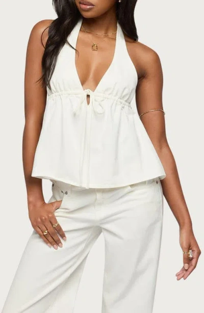Edikted Safia Denim Halter Top In White