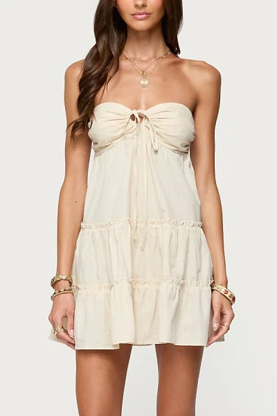Edikted Safie Strapless Tiered Mini Dress In Cream, Women's At Urban Outfitters In White
