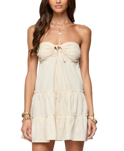 Edikted Safie Strapless Tiered Mini Dress In Neutral