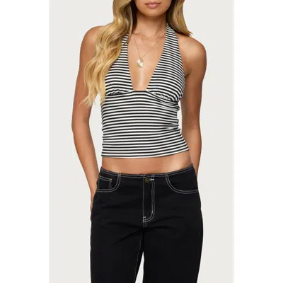 Edikted Sage Striped Halter Top In Black