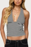 Edikted Sage Striped Halter Top In Black/and/white, Women's At Urban Outfitters In Multi
