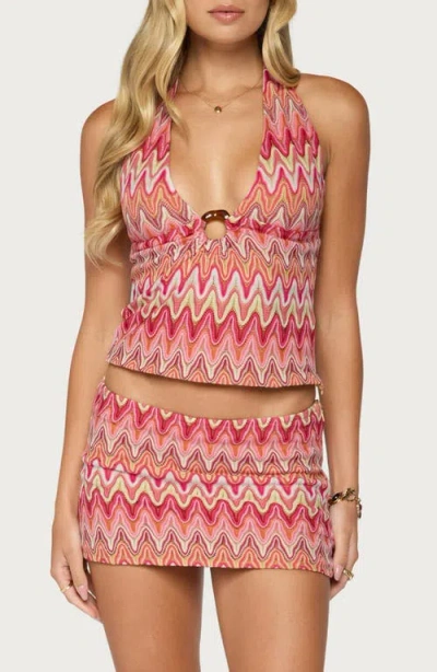 Edikted Saha Zigzag Crochet Halter Top In Multi