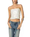Edikted Samara Sequin Strapless Top In Cream