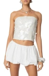 Edikted Samara Strapless Sequin Top In Cream