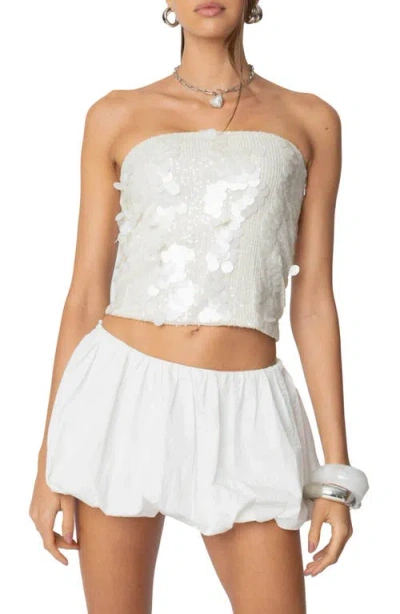 Edikted Samara Strapless Sequin Top In Cream