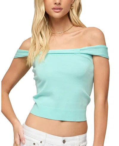 Edikted Sami Off The Shoulder Crop Top In Green