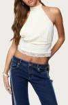 Edikted Sandra Lace Trim Halter Top In White