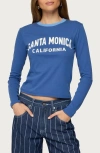 Edikted Santa Monica Long Sleeve Stretch Cotton Graphic T-shirt In Blue