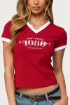 Edikted Santa Monica V-neck Ringer T-shirt In Red
