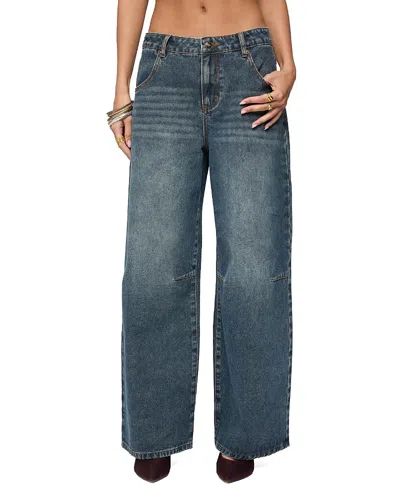 Edikted Santi Low Rise Wide Leg Dark Rinse Wash Jeans In Blue