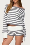 Edikted Saphi Stripe Off The Shoulder Sweater In Gray