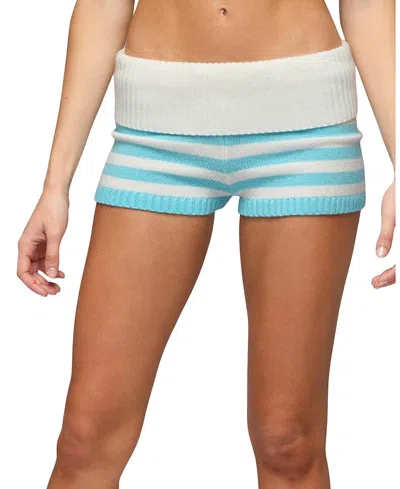 Edikted Saphi Stripe Foldover Waist Knit Shorts In White