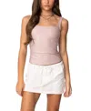 Edikted Sarah Shiny Square Neck Tank Top In Pink