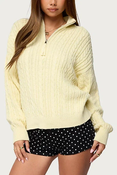 Edikted Sarie Cable Knit Quarter Zip Sweater In Light/yellow, Women's At Urban Outfitters