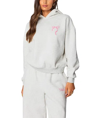 Edikted Sasha Bow Detail Hoodie In Gray-melange