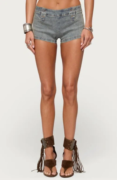 Edikted Sashe Denim Mini Shorts In Gray