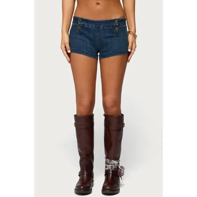 Edikted Sashe Low Rise Fitted Denim Shorts In Blue
