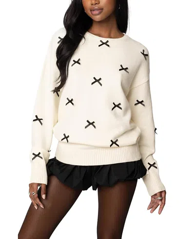 EDIKTED SATIN BOW OVERSIZED SWEATER