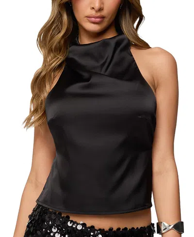 Edikted Satin Effect Backless Cowl Neck Top In Black