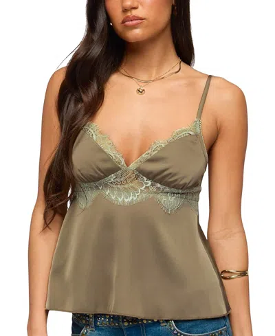 Edikted Satin Effect Lacey Babydoll Top In Green