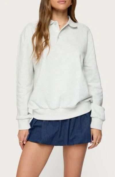 Edikted Scholar Oversize Cotton Blend Polo Sweatshirt In Gray