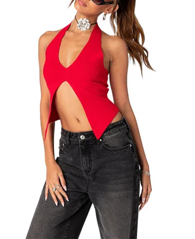 EDIKTED SCULPT KNITTED SPLIT FRONT TOP